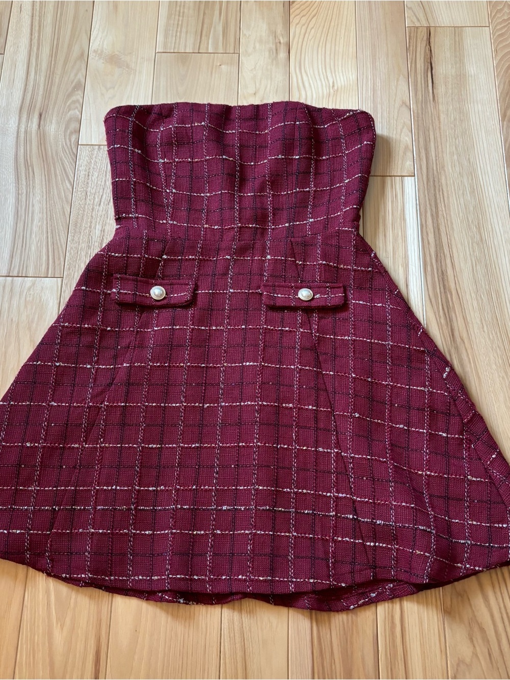 Aur Society Tweed Boucle Strapless Mini Dress